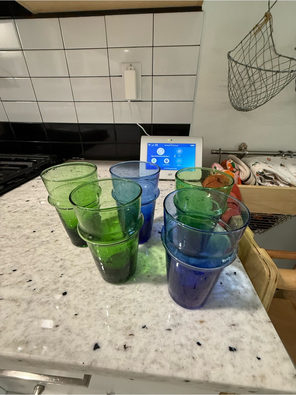 Colorful Hand-Blown Glass Tumbler Set - Green & Blue